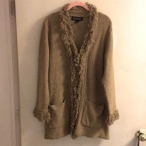 Dialogue Tan Fuzzy Cardigan Sweater